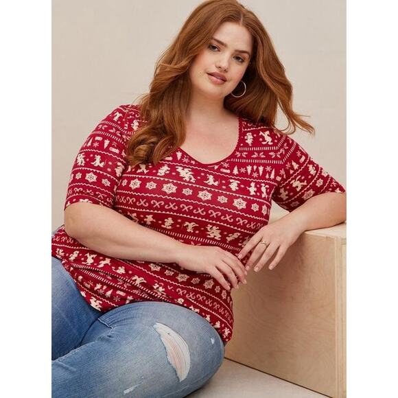 Torrid Disney Favorite Tunic Super Soft Mickey Friends Holiday Fair Isle Red 4X - Picture 1 of 7
